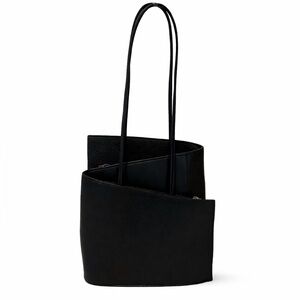 Cleo & Patek Black Italian Leather Asymmetrical Zig Zag Shoulder Tote Bag